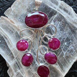 Simulated Ruby Gemstone Crystal Jewelry Swirl Pendant